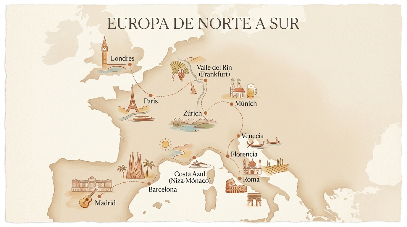 Mapa de la ruta — Europa de Norte a Sur