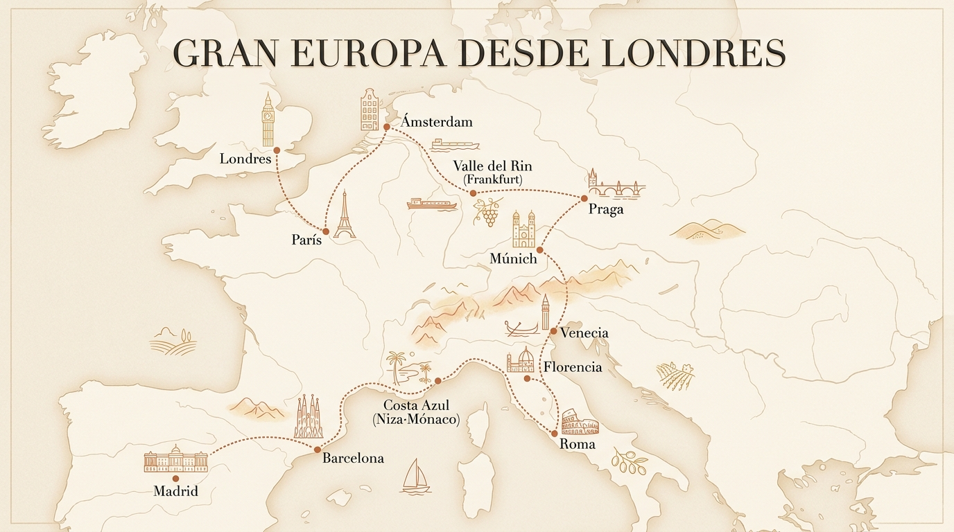 Mapa de la ruta — Gran Europa desde Londres