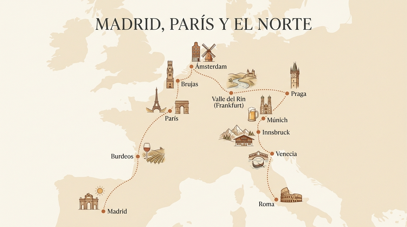 Mapa de la ruta — Madrid, París y el Norte